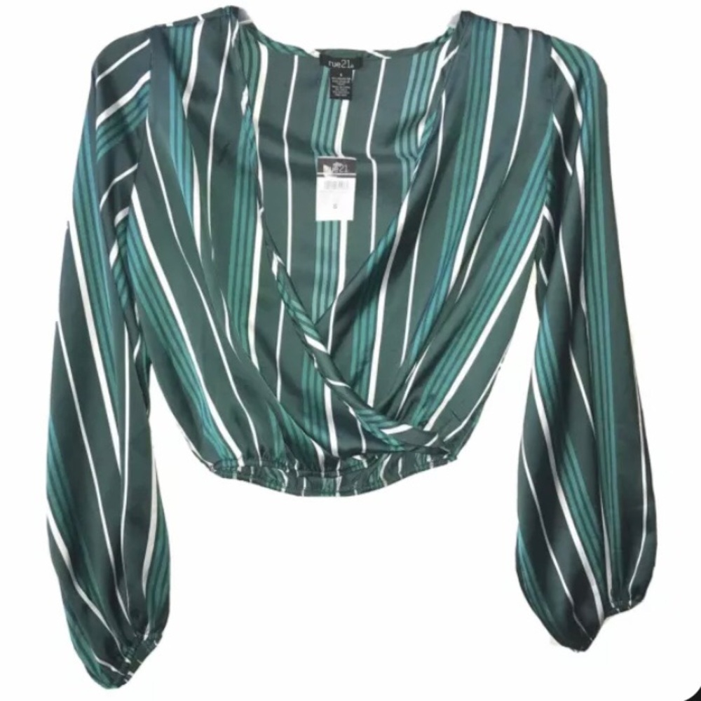 Rue 21 Striped Blouse Deep Plunging V Size Small